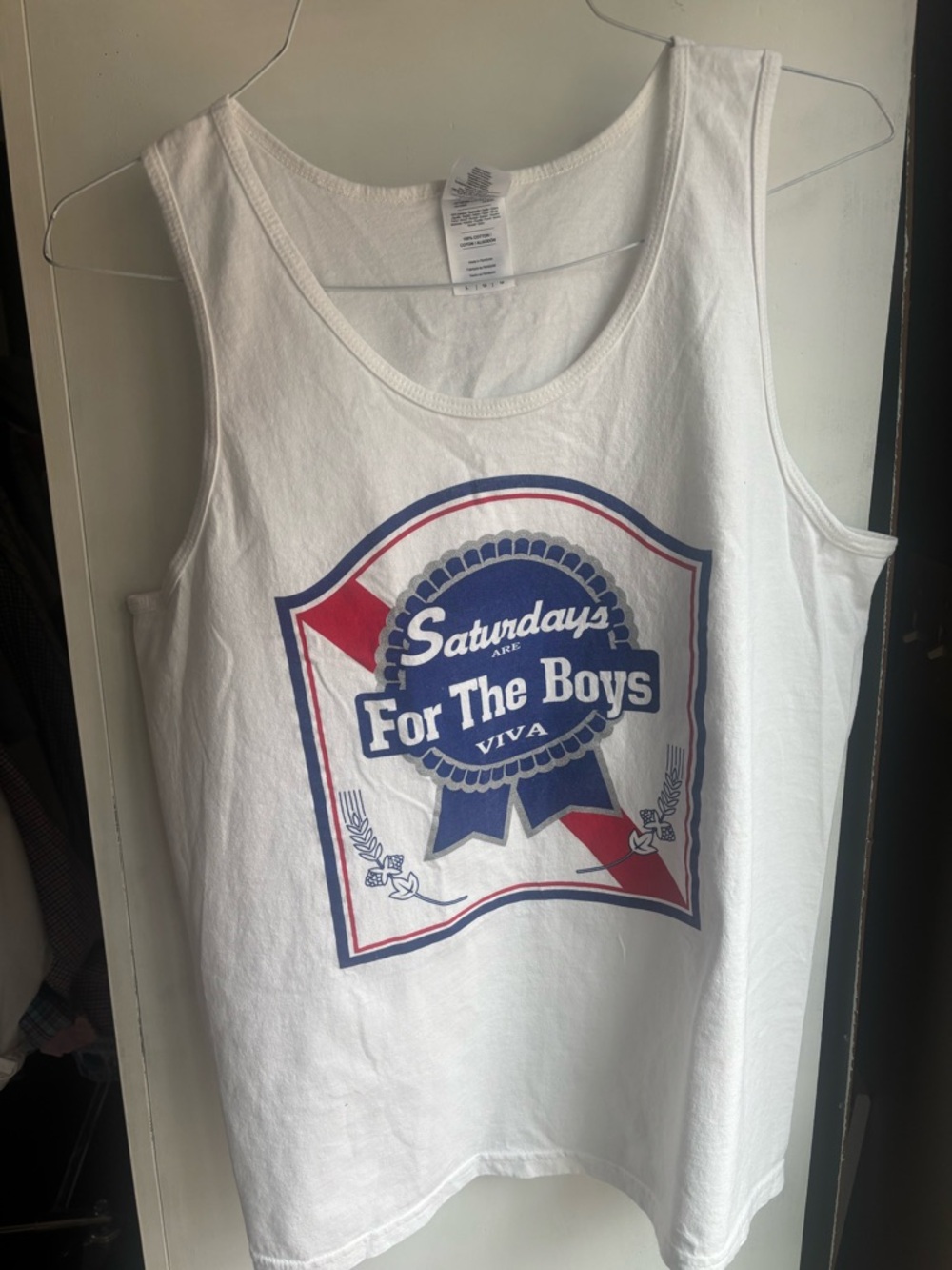 NEW Saturdays are for the boys Tank Top Sz Large Pabst Blue Ribbon Beer theme